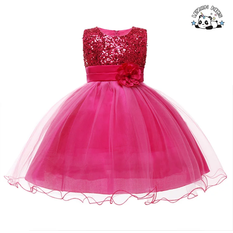 LEZONKIDS - Customizable High Quality Kids Sequins Princess Sleeveless Flower Ball Gown Tulle Dress for 2-14T Kids